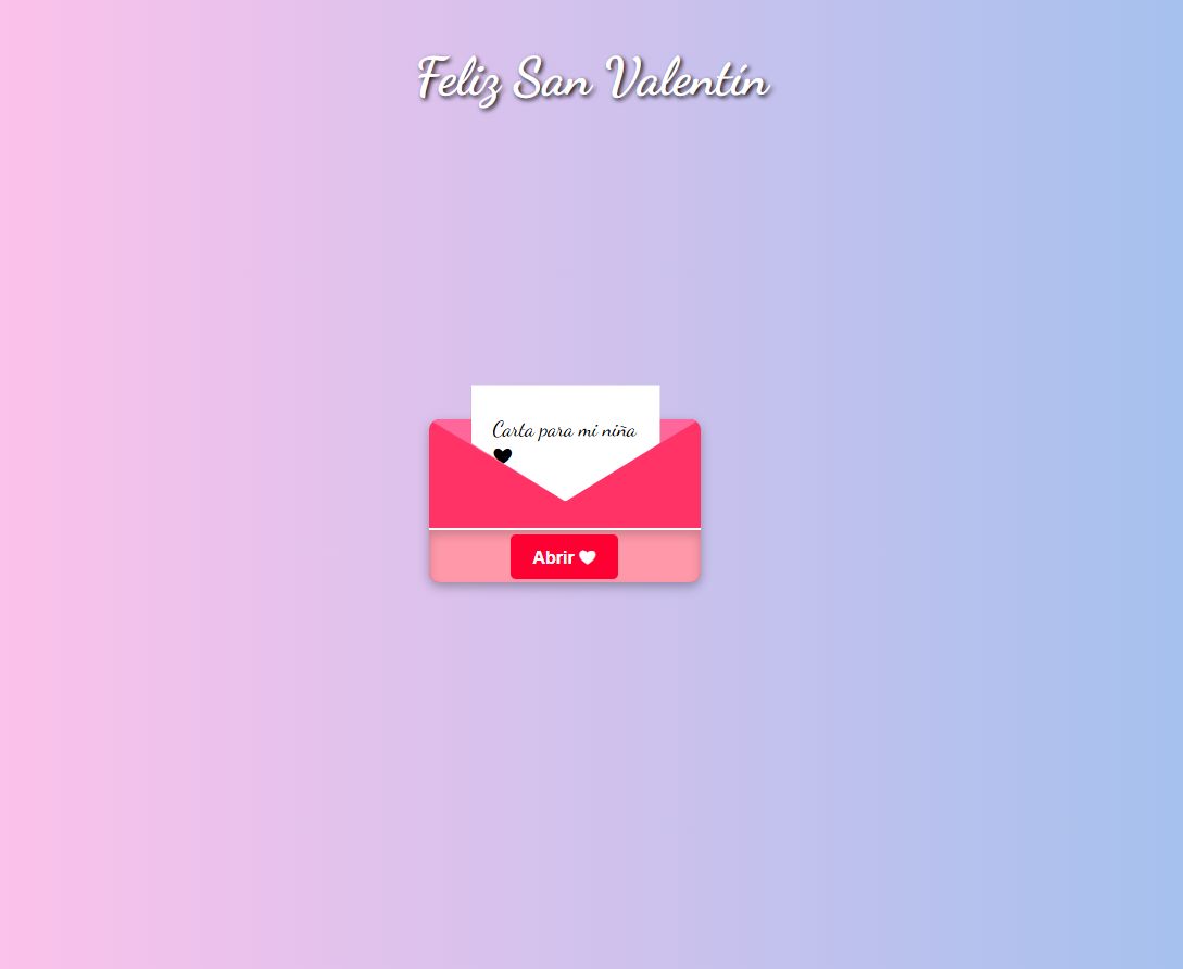 Captura de la experiencia interactiva Feliz San Valentín